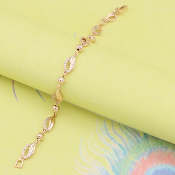 "Rose Gold Plated Elegant Leaf & Bead Chain Bracelet, XPBL0975 - Picture 4 of 12